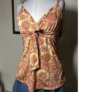 Y2K INC International Concepts Camisole L Yellow Orange Floral Tie Front Sequin